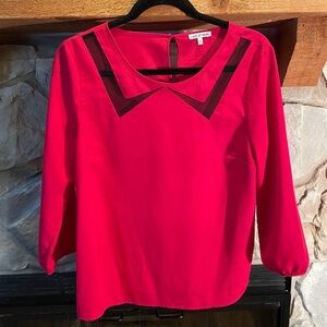 ModCloth Bright Red Blouse with Sheer Black Trim